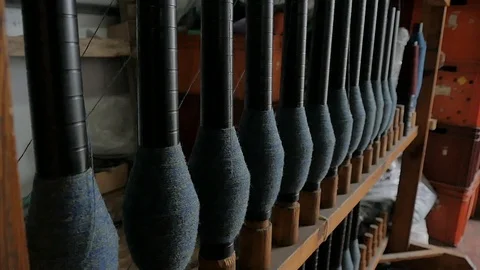 Wool spools inside Harris Tweed Mill 스톡 동영상 109071165