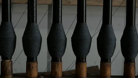 Wool spools inside Harris Tweed Mill Stock Footage 109071181