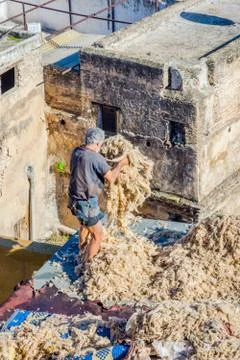 Wool in tannery, Fez Stock Photos