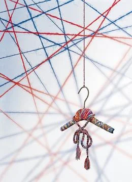 Wool, woolen string, yarn, clothes hanger Stock Photos