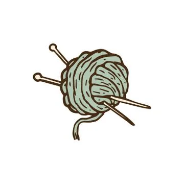 Wool yarn and knitting needle pins drawing - isolated thread roll Stock Illustration