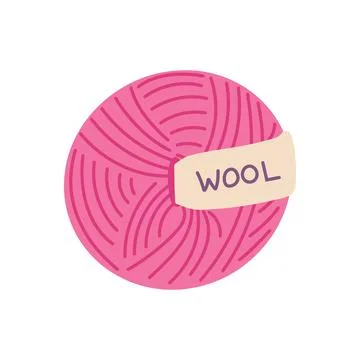 Wool yarn ball vector illustration. Cozy vibrant pink ball of yarn with lab.. Stock Illustration