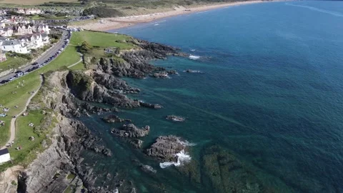 Woolacombe beach and the surrounding landscape Stock Footage 147674205