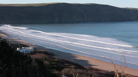 Woolacombe beach in North Devon at sunrise Stock Footage 142444214