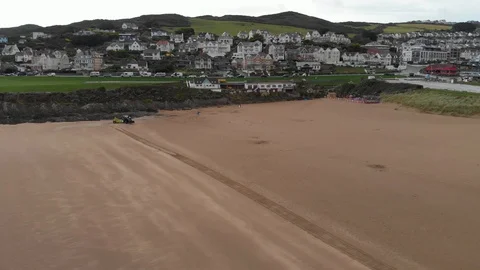 Woolacombe North Devon Surfing Beach And Village Aerial View Winter Stock Footage 123301518