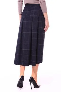 Woolen checked flared skirt on model Stock Photos