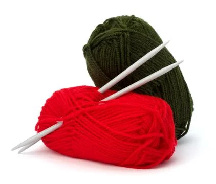 Woollen thread and knitting needle. needlework accessories. Stock Photos