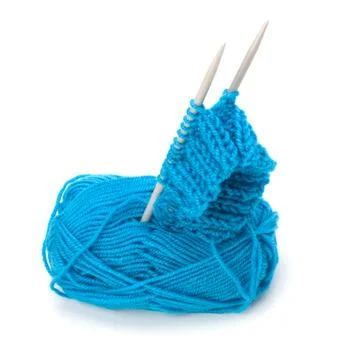 Woollen thread and knitting needle. needlework accessories. Stock Photos