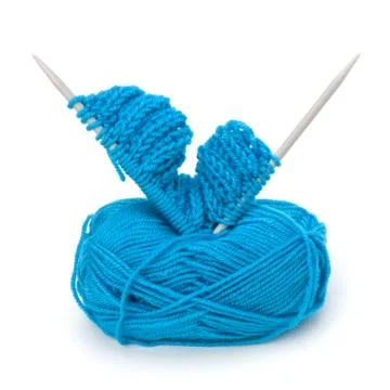 Woollen thread and knitting needle. needlework accessories. Stock Photos
