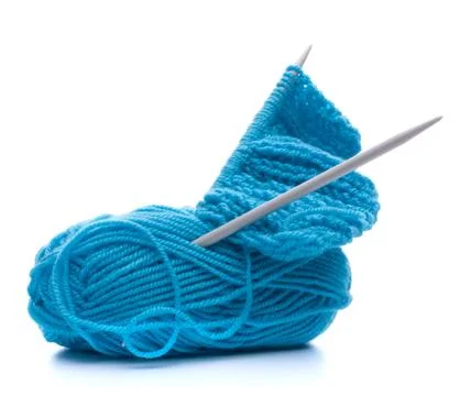 Woollen thread and knitting needle. needlework accessories. Stock Photos