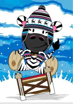 Wooly Hat Zebra on Sledge Stock Illustration