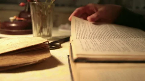 Wooman Reading Leafing By A Hands A Real Paper Book Stock Footage 60267020