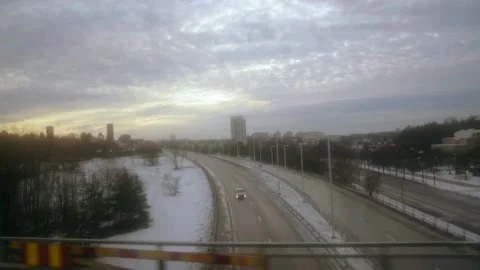 Wooshing by an empty road with a lonely car on a beautiful sunrise Stock Footage 165800234