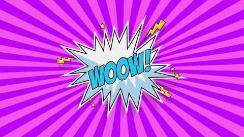 Woow comic speech bubble on pink sunburst background with dynamic motion an.. Stock Footage 333306802