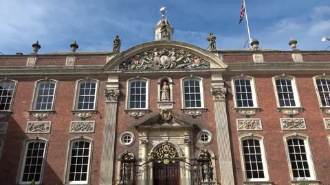 Worcester Guildhall with blurred pedestrians Stock Footage 273510913