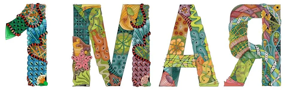 Word 1 MAY in Russian. Vector decorative zentangle object Illustrazione stock