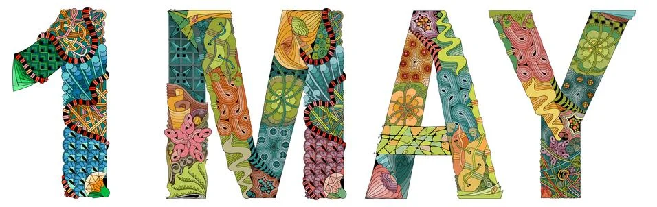 Word 1 MAY. Vector decorative zentangle object Иллюстрация