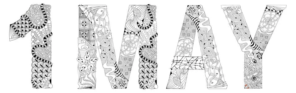 Word 1 MAY. Vector decorative zentangle object for coloring Stockillustratie