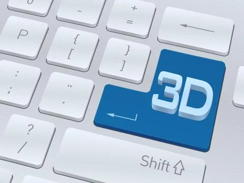 Word 3d written on white computer keyboard. Vector illustration. Illustrazione stock