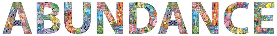 Word ABUNDANCE. Vector zentangle object for decoration Illustrazione stock