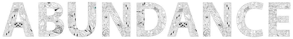 Word ABUNDANCE. Vector zentangle object for coloring Stock Illustration