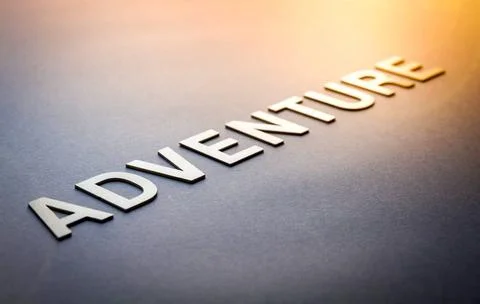  Word adventure written with white solid letters Word adventure written wi... Foto stock