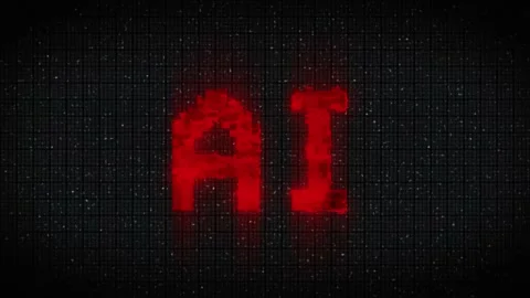 Word AI acronym for Artificial Intelligence with a heavy distortion glitch Stock Footage 232989234