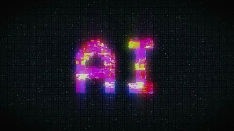 Word AI acronym for Artificial Intelligence with a heavy distortion glitch Stock Footage 232989328
