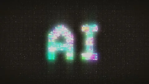 Word AI acronym for Artificial Intelligence with a heavy distortion glitch Stock Footage 232989716