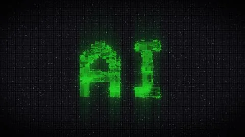 Word AI acronym for Artificial Intelligence with a heavy distortion glitch Stock Illustration