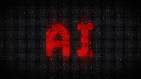 Word AI acronym for Artificial Intelligence with a heavy distortion glitch Stock Illustration