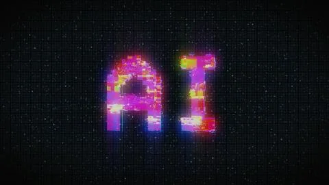 Word AI acronym for Artificial Intelligence with a heavy distortion glitch Stock Illustration