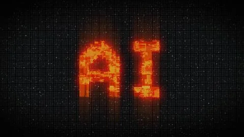 Word AI acronym for Artificial Intelligence with a heavy distortion glitch Stock Illustration