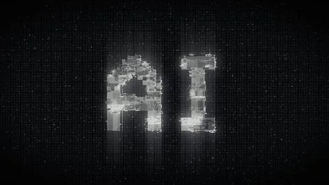 Word AI acronym for Artificial Intelligence with a heavy distortion glitch Stock Illustration