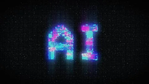 Word AI acronym for Artificial Intelligence with a heavy distortion glitch Stock Illustration