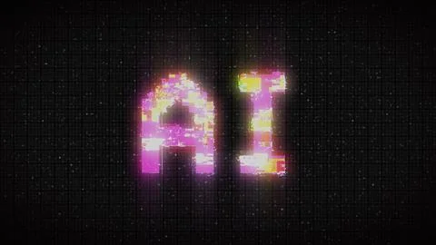 Word AI acronym for Artificial Intelligence with a heavy distortion glitch Stock Illustration