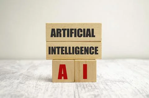 Word AI or Artificial Intelligence concept, written with wood cubes.tech conc Stock Photos