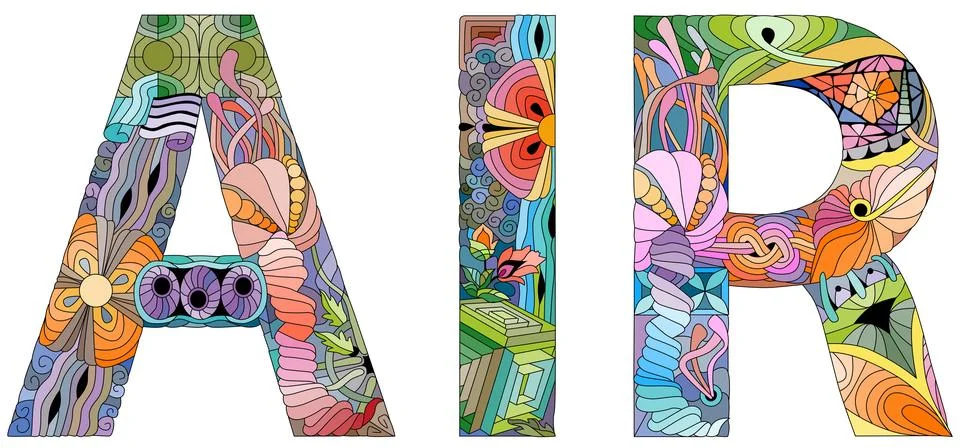 Word AIR. Vector zentangle object for decoration Stock Illustration