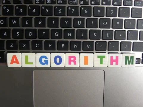 Word Algorithm on keyboard background Foto stock