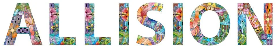 Word ALLISION. Vector zentangle object for decoration Illustrazione stock