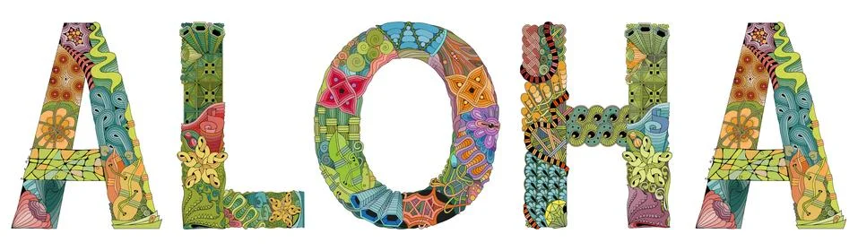 Word ALOHA. Vector zentangle object for decoration Ilustración de archivo
