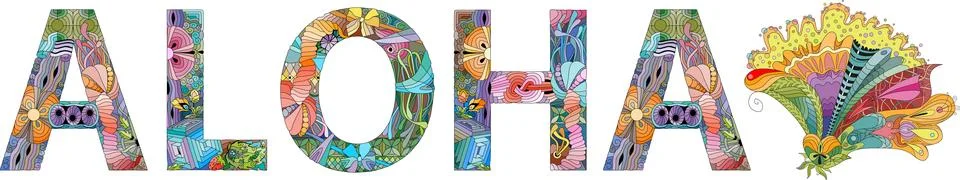 Word ALOHA. Vector zentangle object for decoration Иллюстрация
