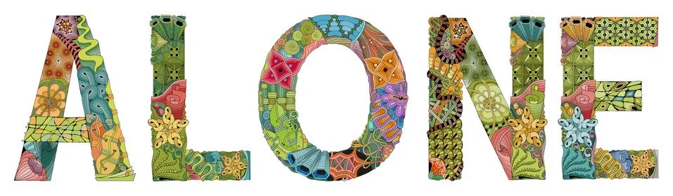 Word ALONE. Vector zentangle object for decoration Illustrazione stock