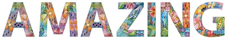 Word AMAZING. Vector zentangle object for decoration Stock Illustration