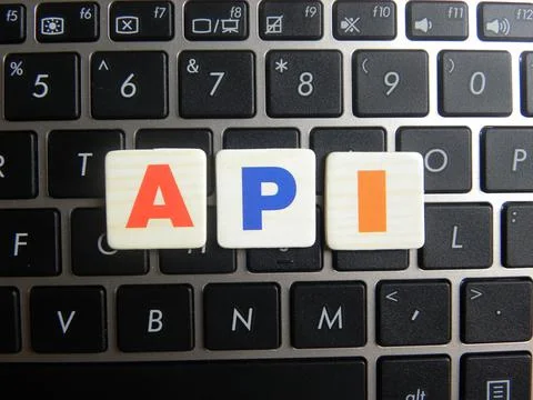 Word API (Application Programming Interface) on keyboard background Stock Photos