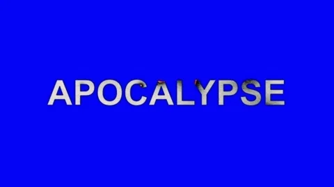 The Word Apocalypse Burning in Flames to Ashes on a Blue Screen Background Stock Footage 61038626