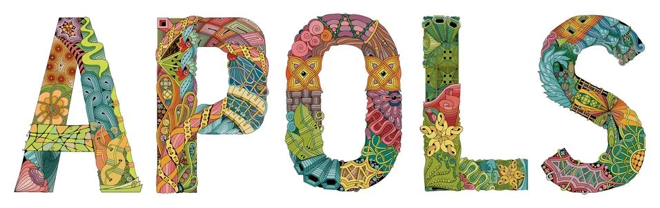Word apols with falling leaves. Vector decorative zentangle object Stock Illustration