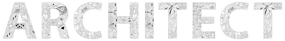 Word ARCHITECT. Vector zentangle object for coloring Stock Illustration