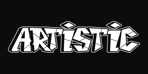The word artistic is presented in an eye-catching graffiti style, white on .. Illustrazione stock