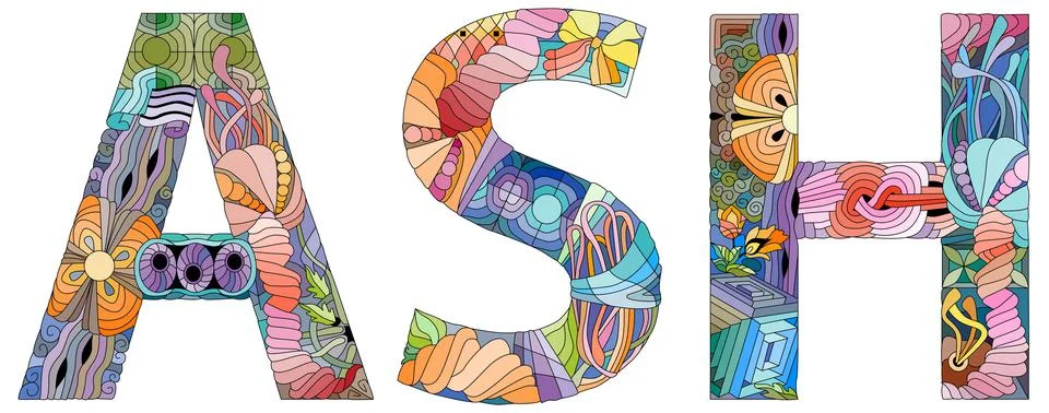 Word ASH. Vector zentangle object for decoration Stock Illustration